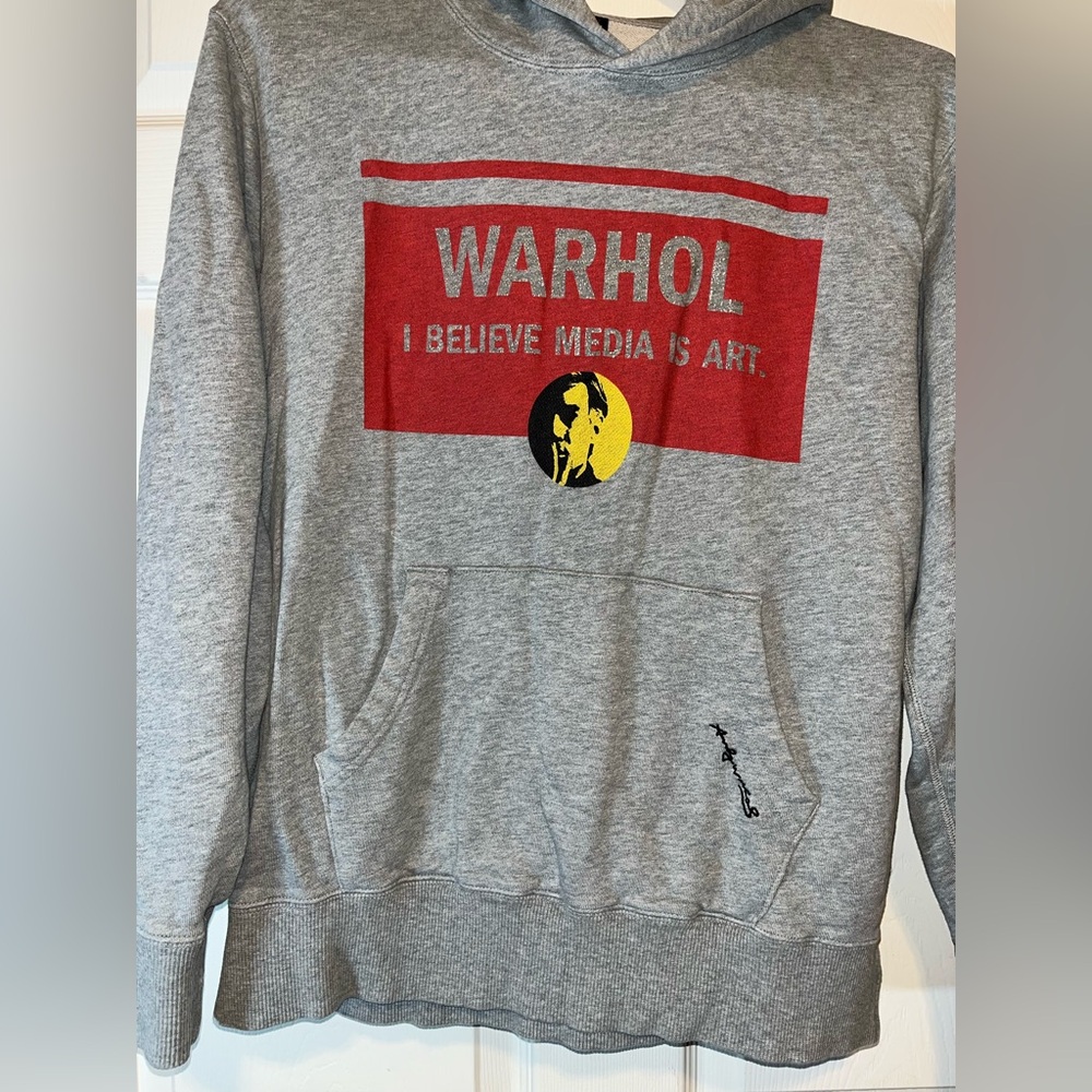 Warhol Graphic Red and Gray Men's Hoodie - Picture 2 of 7